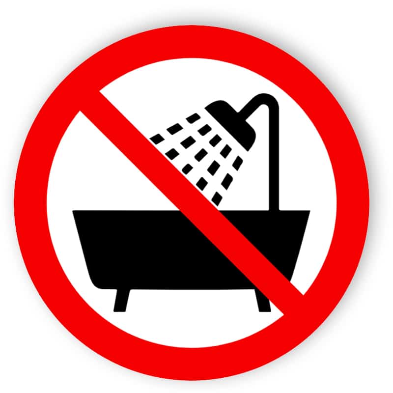 Verbot, dieses Gerät in der Badewanne, Dusche oder über mit Wasser gefülltem Waschbecken zu benutzen