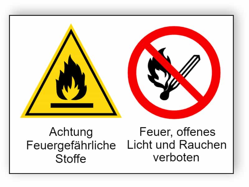 Achtung Feuergefährliche Stoffe / Feuer, offenes Licht und Rauchen verboten