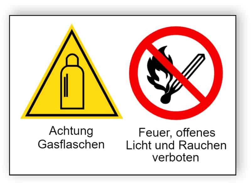 Achtung Gasflaschen / Feuer, offenes Licht und Rauchen verboten