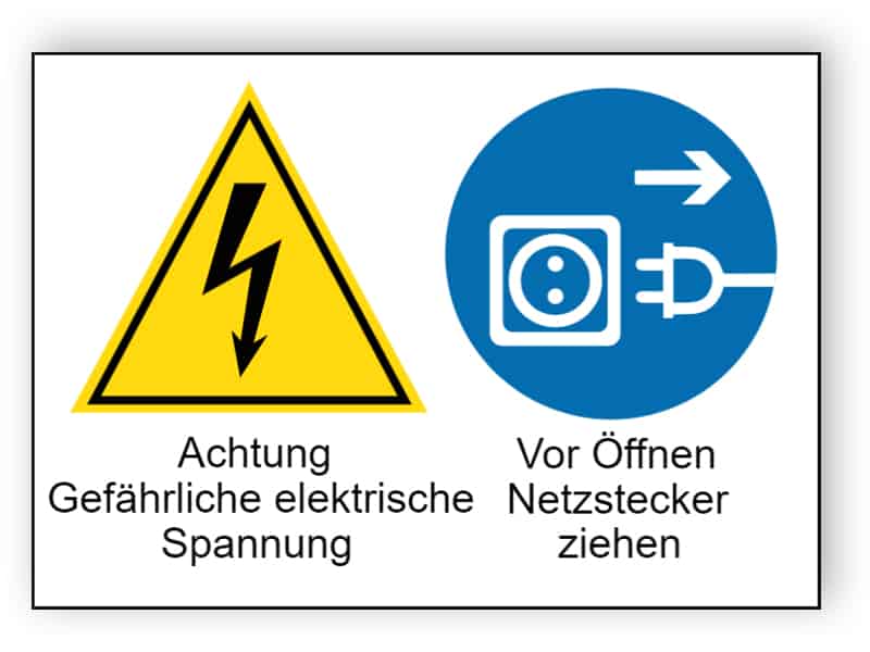 Achtung Gefährliche elektrische Spannung / Vor Öffnen Netzstecker ziehen