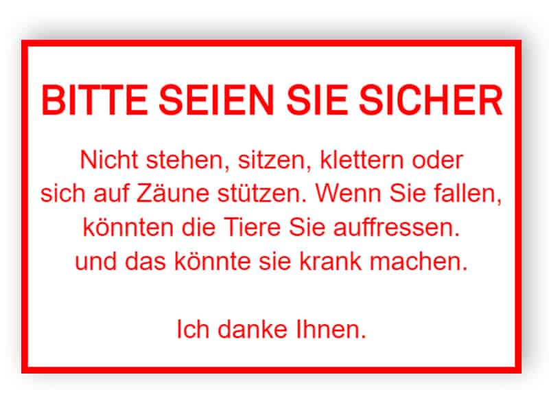 Lustige Zoo Zeichen - bitte sicher