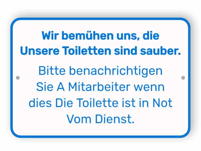 Benachrichtigen Sie, wenn die Toilette gereinigt werden muss - weißes und blaues Schild