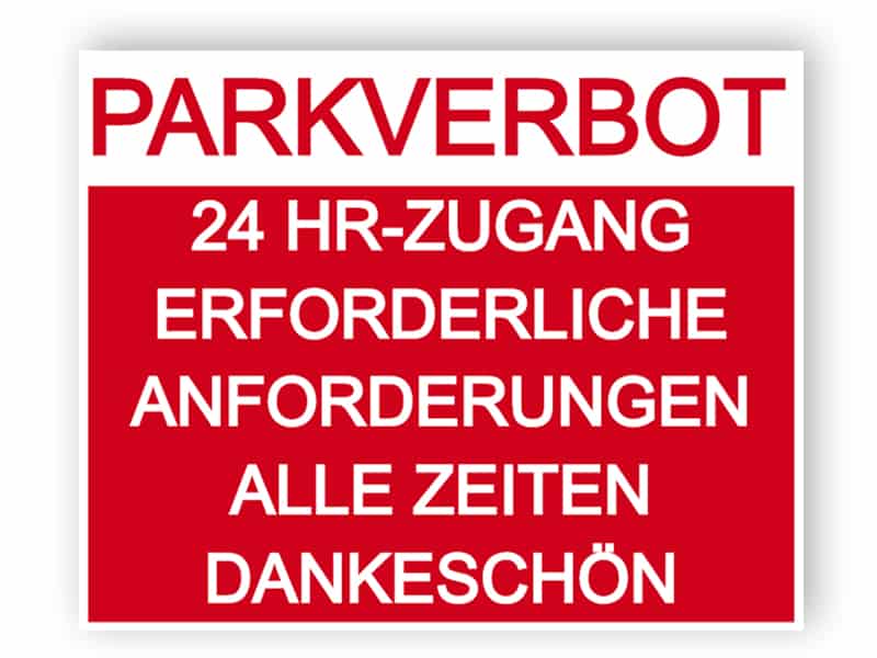 Keine Parkplatz-Zeichen in Rot mit Erklärung