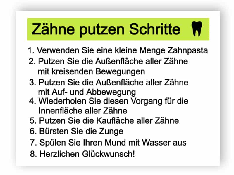 Zähne putzen Schritte Zeichen