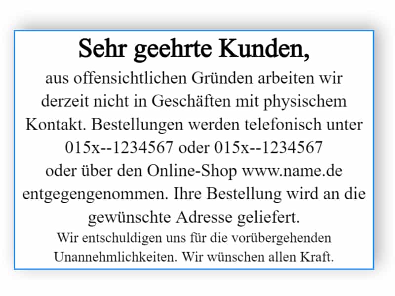 Zeichen für Geschäft oder Restaurant