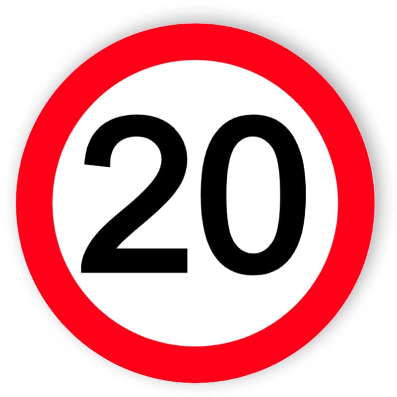 Höchstgeschwindigkeit von 20 Meilen pro Stunde Zeichen