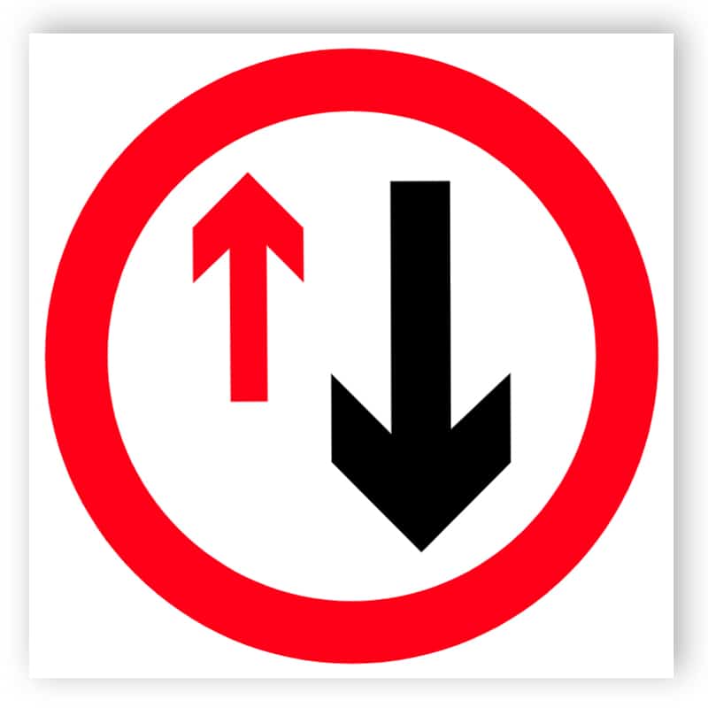 Priorität muss auf Fahrzeuge aus der entgegengesetzten Richtung Zeichen gegeben werden