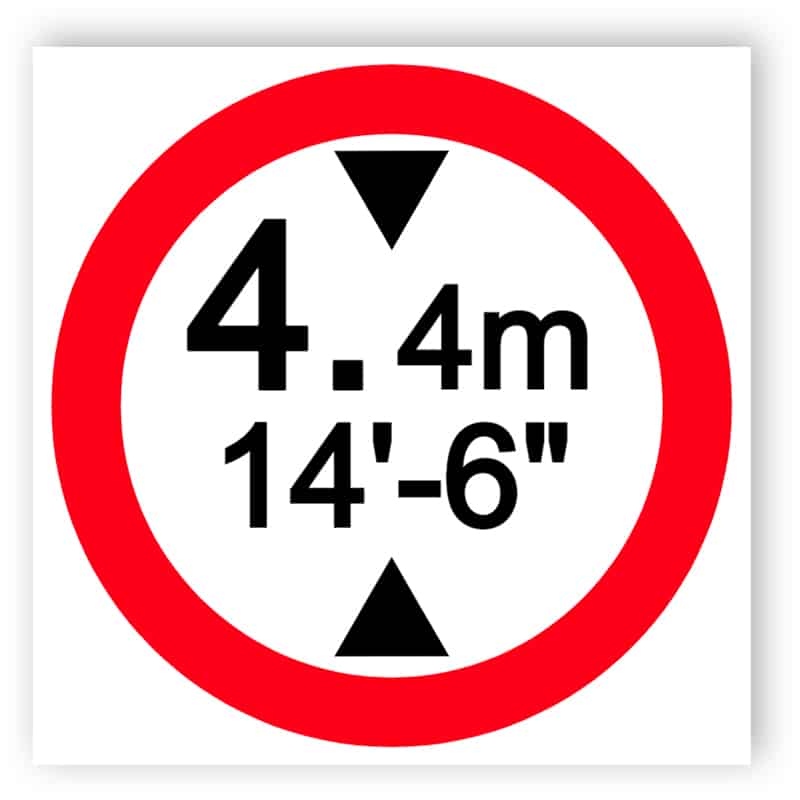 Fahrzeuge über Höhe, sind unzulässig. Die Höhe wird in metrischen und britischen Einheiten Vorzeichen angezeigt