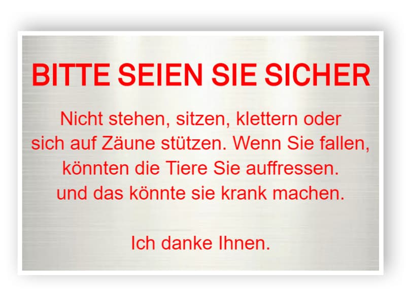 Lustiges Aluminium Zoo Zeichen